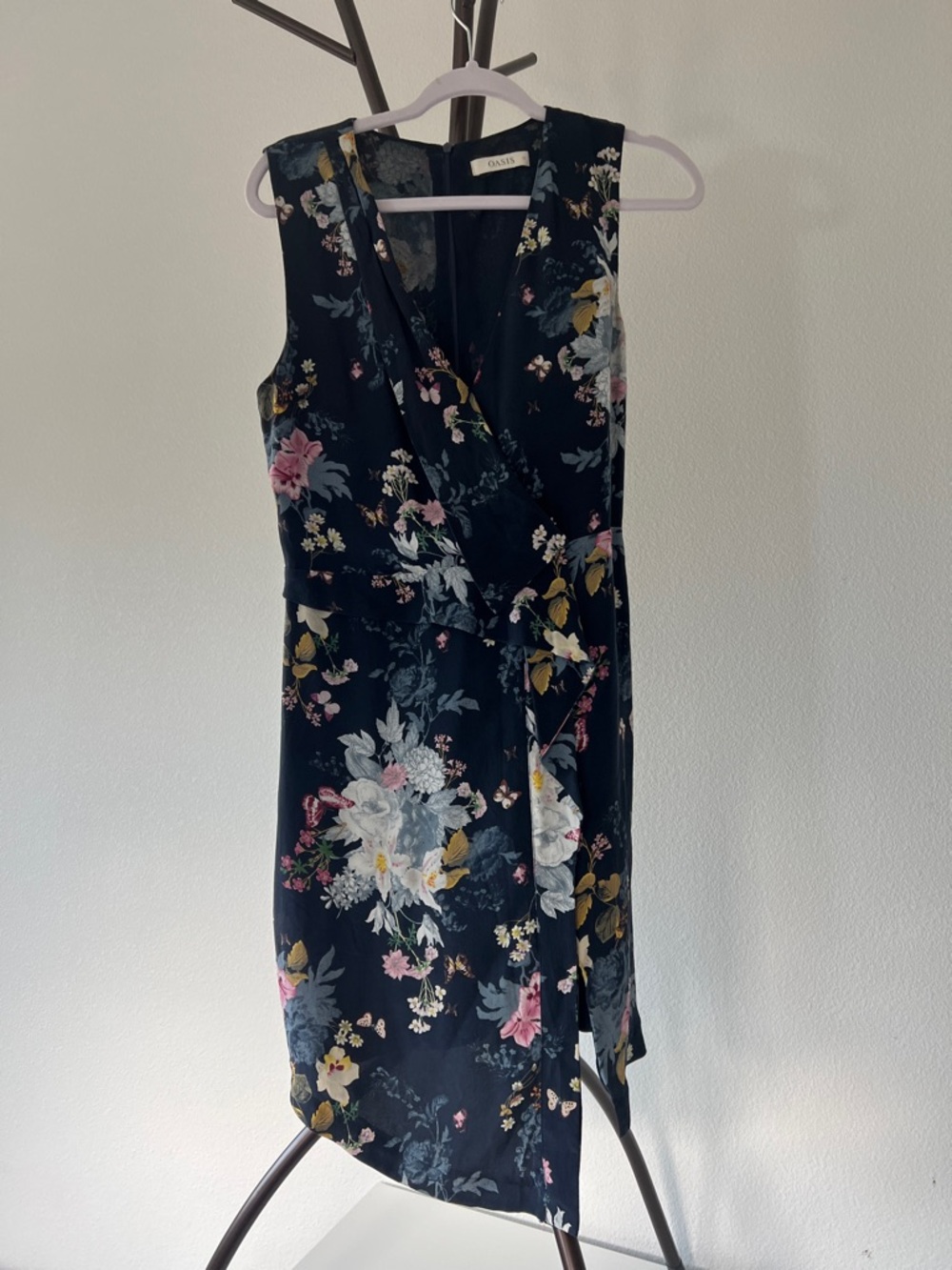 Oasis Black Asymmetrical Floral Wrap Dress